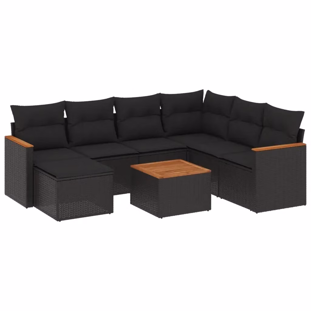 Set Divani da Giardino vidaXL a Forma di L con 8 Pezzi Nero in Polyrattan e Acciaio con Cuscini e Tavolino – 2