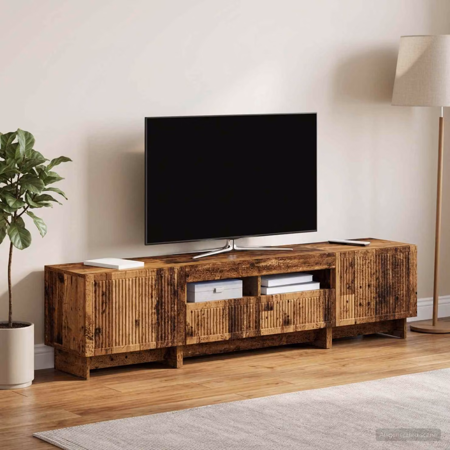 Mobile TV LED vidaXL in legno moderno con illuminazione integrata, colore marrone e grigio, L: 181,0 cm, P: 43,0 cm, H: 35,0 cm