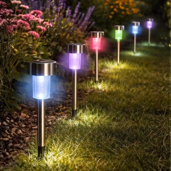 10 luci a LED da incasso a energia solare, con cambio di colore, per vialetti del giardino