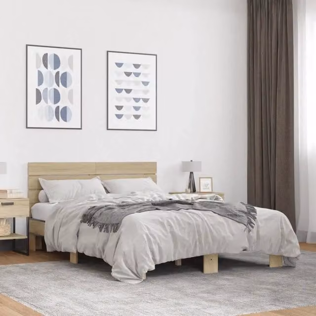 Giroletto-Struttura Letto Rovere Sonoma 140x200 cm in Legno Multistrato Metallo 868401