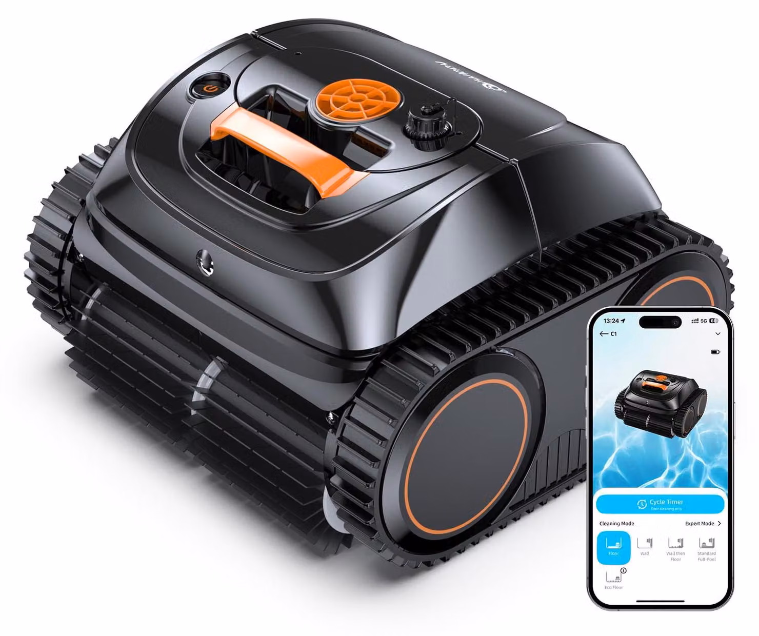 Robot per piscina, batteria ricaricabile, pulisce il fondo e le pareti, sistema di autoparcheggio, controllo tramite app, superficie pulibile: 210 m²