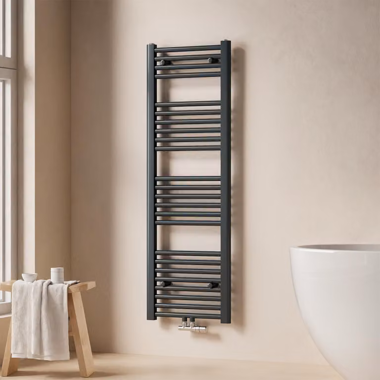 EMKE Radiatore da bagno Asciugamani Radiatore 40x120cm 458 Watt di potenza Antracite Attacco centrale Riscaldamento senza elemento riscaldante