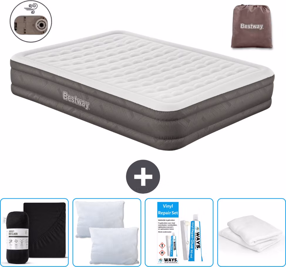 Materasso gonfiabile Bestway - 2 persone - 152 x 203 x 36 cm - Marrone - Accessori inclusi