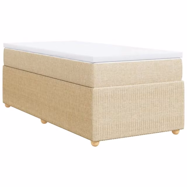 Letto singolo | Letto per adulti | Giroletto a Molle con Materasso Crema 90x200 cm inTessuto