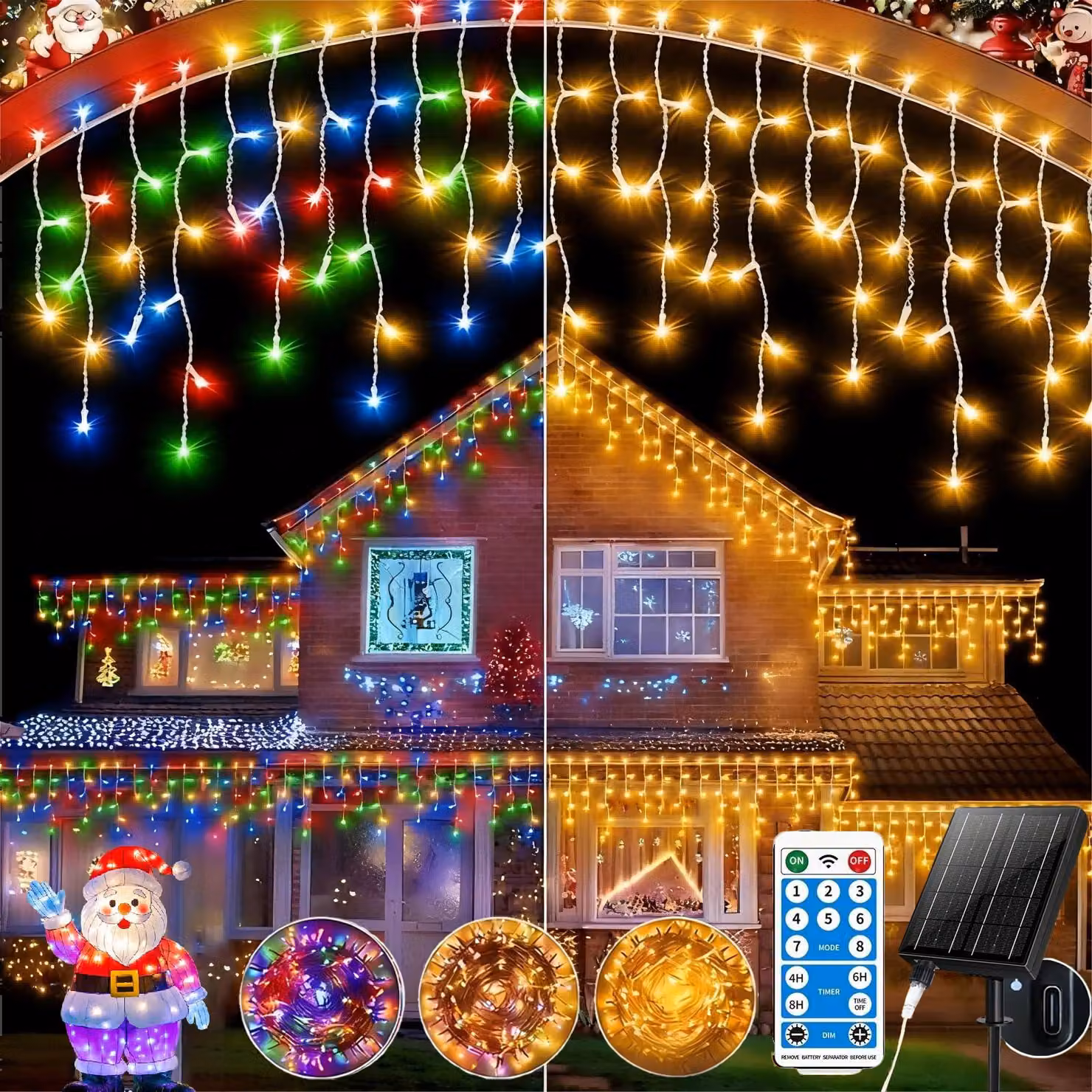 Catena luminosa solare, 30 metri, 660 LED, grado di protezione IP65, 8 modalità, timer, luce bianco caldo