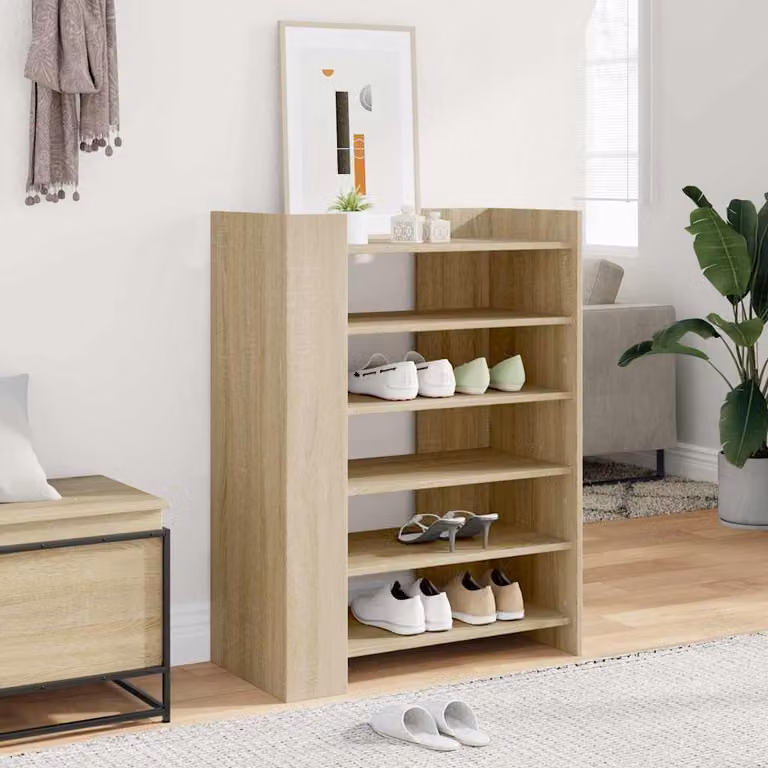 Scarpiera moderna vidaXL in legno Rovere Sonoma marrone con ripiani piatti, L/P/H: 74,5 x 37,5 x 100 cm