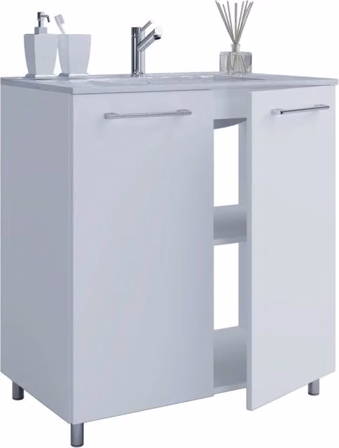 Completo di Ezooza Set Bagno 2 Pezzi Mobile Large con sportelli e Lavabo a terra, Bianco ,