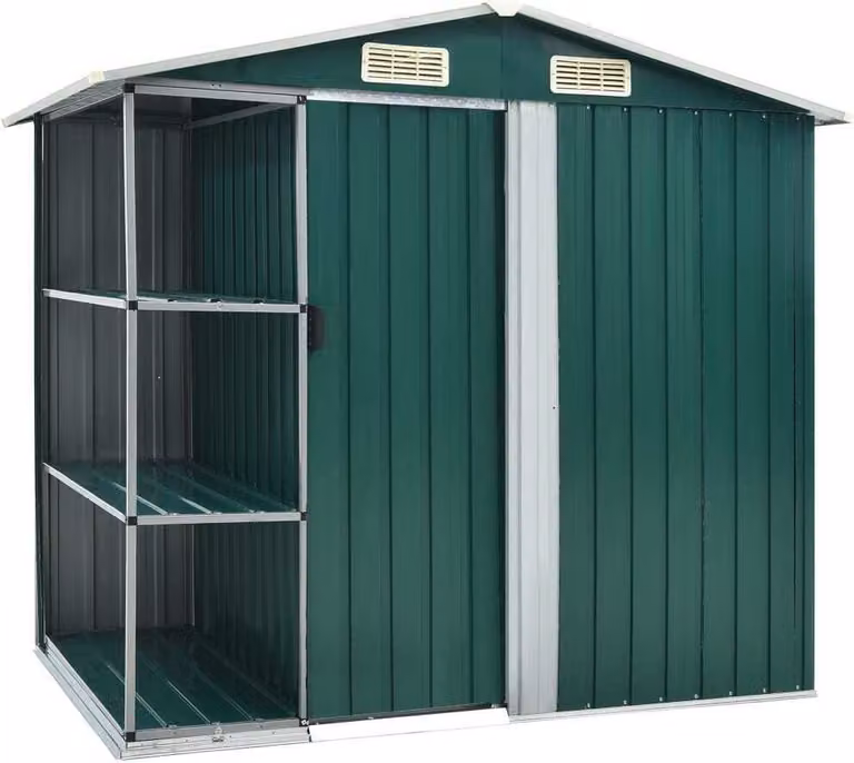 Capanno da Giardino con Scaffali Verde 205x130x183 cm in Ferro