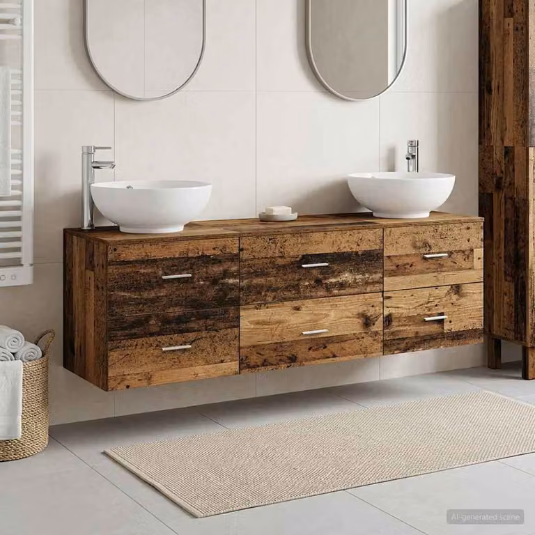 Set di mobili per il bagno moderno vidaXL in legno marrone e argento, composto da 3 pezzi con mobile lavabo e armadietto laterale