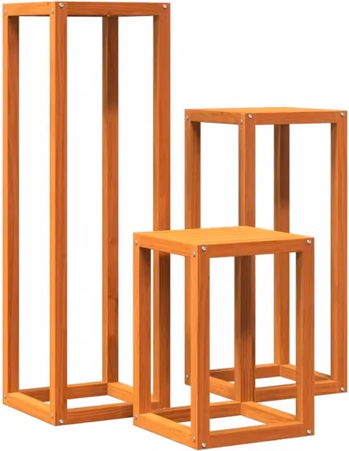 Set di 3 supporti per piante in legno massello di pino marrone per piante da interno e da giardino, H: 110 cm, L: 34 cm, P: 34 cm – 1