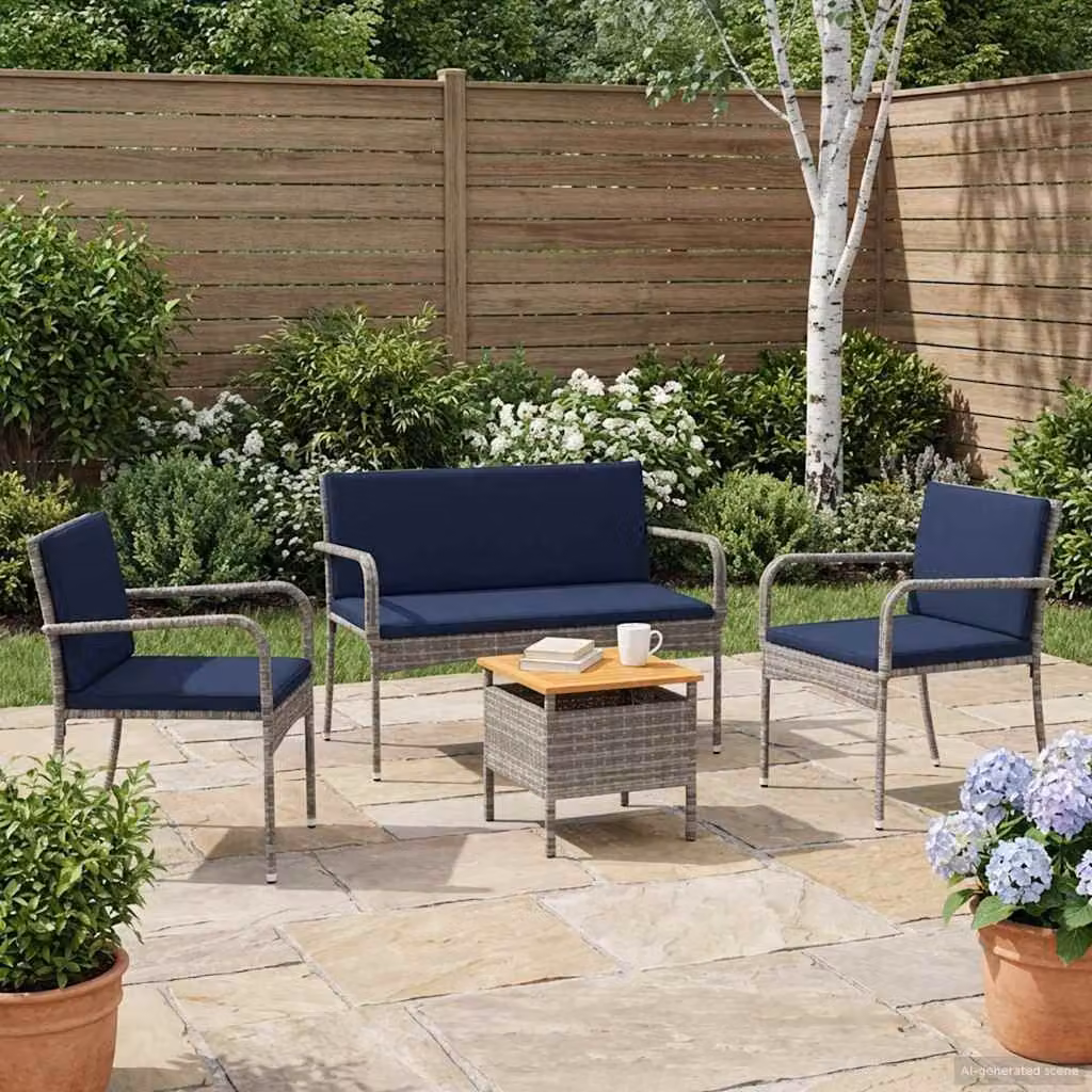 Set da giardino moderno vidaXL in polyrattan e legno di acacia color grigio