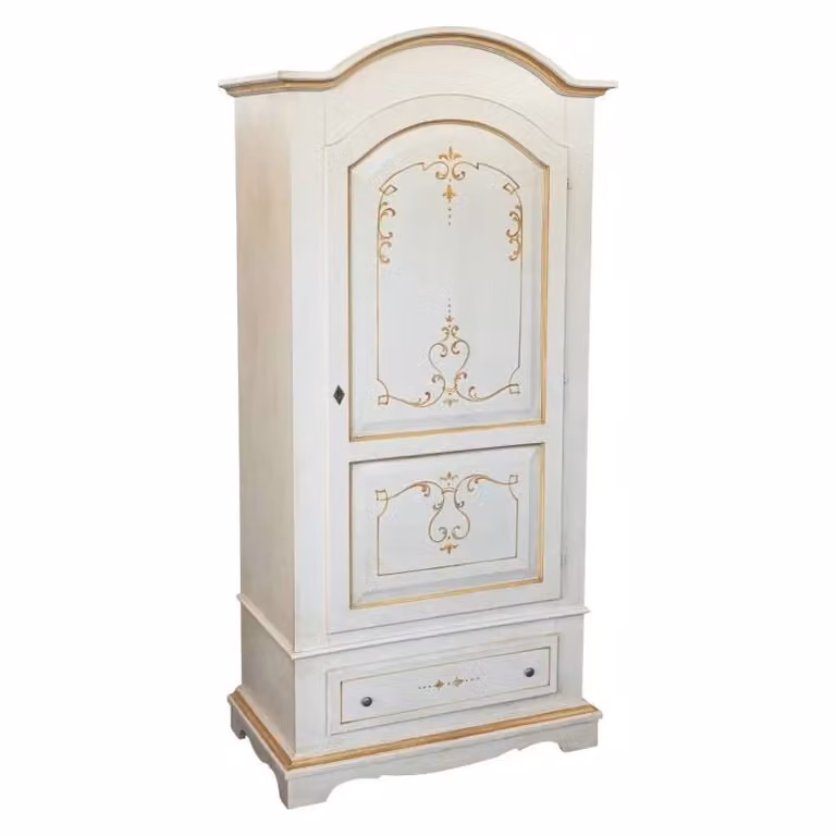 Armadio shabby chic in legno bianco anticato con decori arancione Mobili 2G L/P/H: 96 x 56 x 196 cm