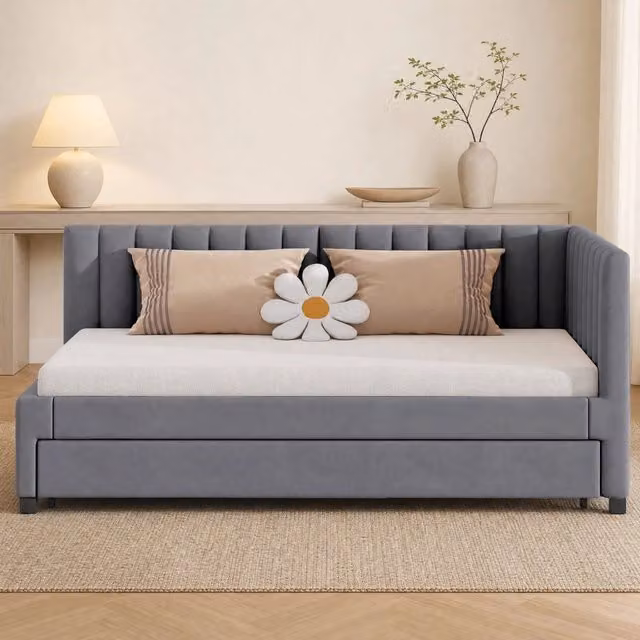 Letto divano 90x200 cm grigio rivestimento in velluto con letto estraibile