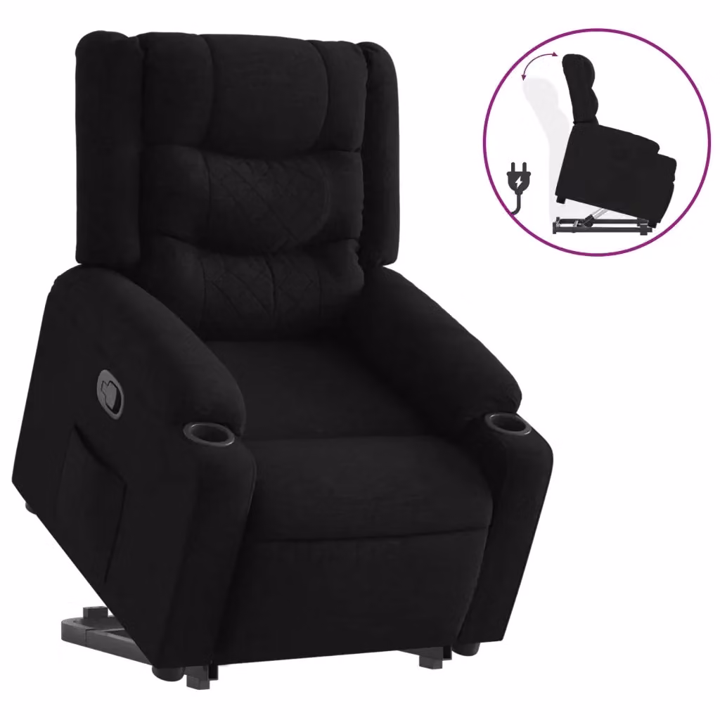 vidaXL Poltrona Alzapersona Reclinabile Nera in Tessuto con Assistenza Elettrica per Anziani – 2