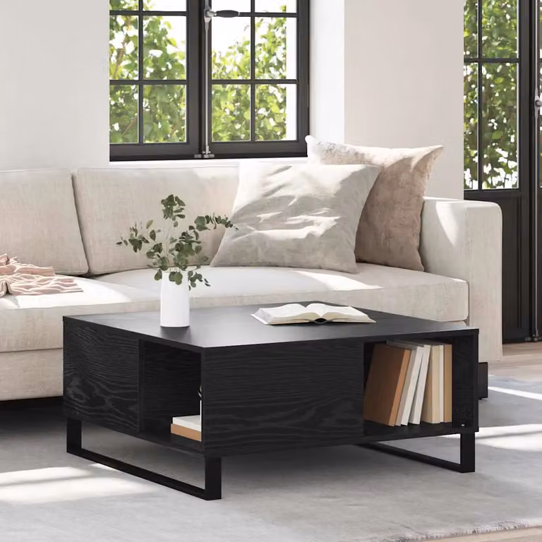 vidaXL Tavolino da salotto moderno in MDF e metallo, colore nero, L/P/H: 80 x 80 x 36,5 cm