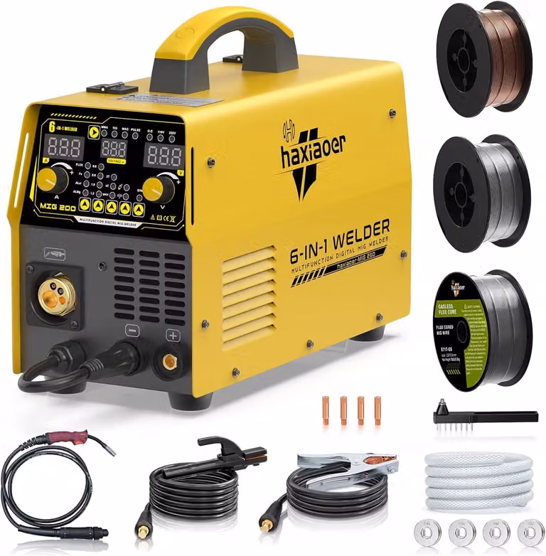 Saldatrice MIG 200A - Inverter multifunzione 6-in-1 per saldatura di alluminio, filo pieno, senza gas e TIG
