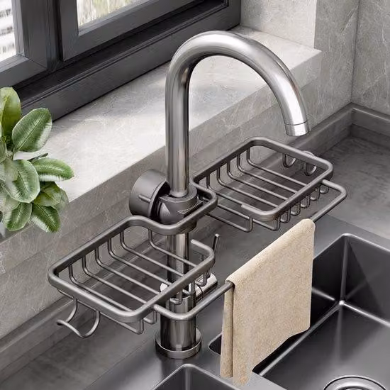 Scaffale da cucina - Scaffale per lavello - Scaffale per la zona del lavaverdure - Scaffale per pagliette metalliche, spugne e scarico - Scaffale per strofinacci