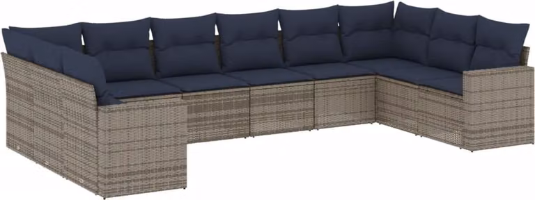 Set Divani da Giardino 10 pz con Cuscini Grigio in Polyrattan