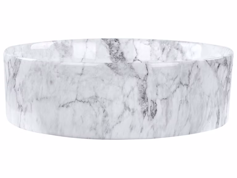 BELIANI Lavabo da bagno da appoggio in Vetroceramica bianca rotondo ⌀ 40 cm look marmo bagno moderno