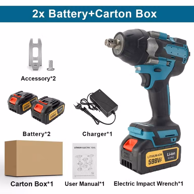 Avvitatore a percussione a batteria - Avvitatore a percussione - 1800 Nm - 18 V - Motore brushless - 7000 giri/min - Attacco quadrato da 1,27 cm - 2 batterie incluse