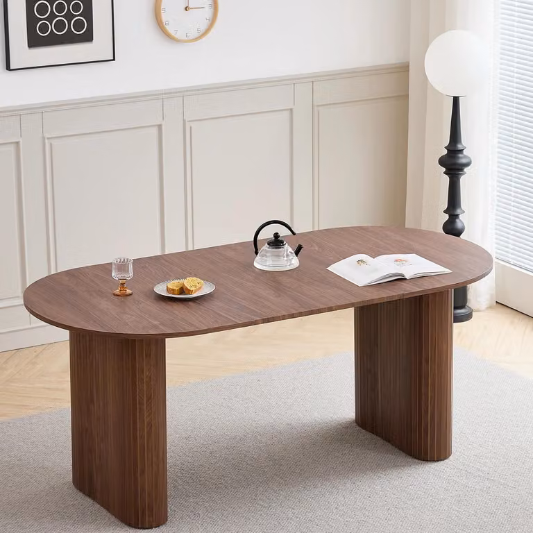 Tavolo da pranzo ovale, design moderno, aspetto legno, dimensioni 180 x 90 cm, adatto per 6 persone, colore marrone scuro