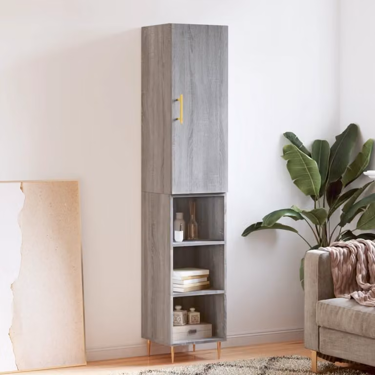 Credenza moderna vidaXL in legno e metallo, Grigio, L/P/H: 34,5 x 34 x 180 cm