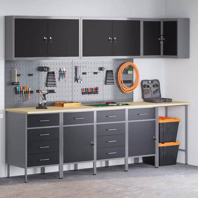 vidaXL Set di mobili da lavoro con cassetto 12 pz Nero e Grigio
