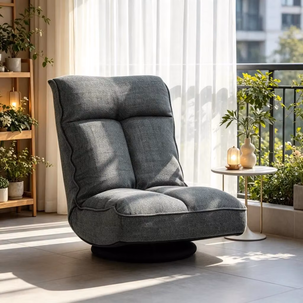 Poltrona relax girevole a 360 gradi WISHDOR, modello tub reclinabile in tessuto grigio con struttura in metallo – 2