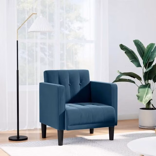 Poltrona Relax Design Mania in Velluto Blu con Braccioli