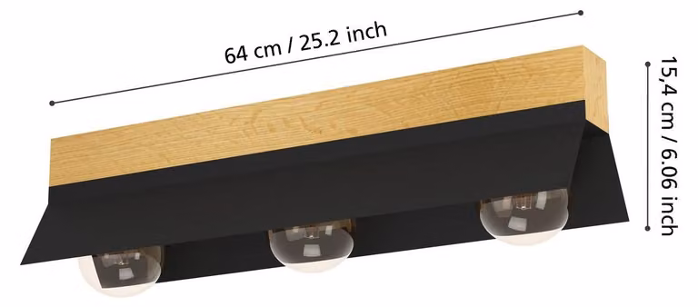Eglo 900443 TARRAFO E27 tripla plafoniera 640x150mm Nero Marrone