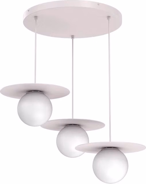 Lampada a sospensione Flat Luminex con 3 sfere in vetro bianco cashmere