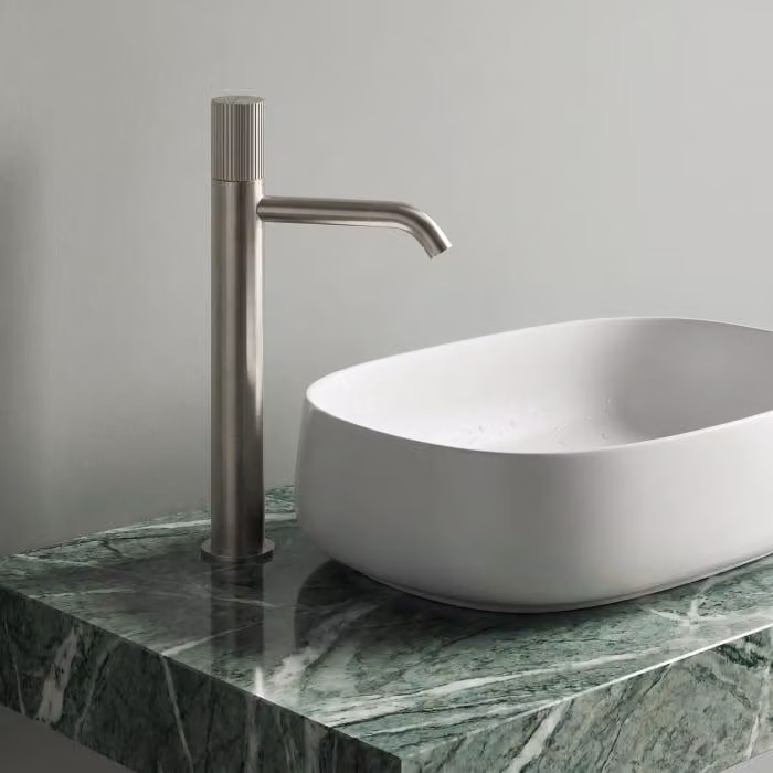 ALLUVION Neptun: Miscelatore monocomando in acciaio inossidabile per lavabo, modello XXL, senza tappo di scarico