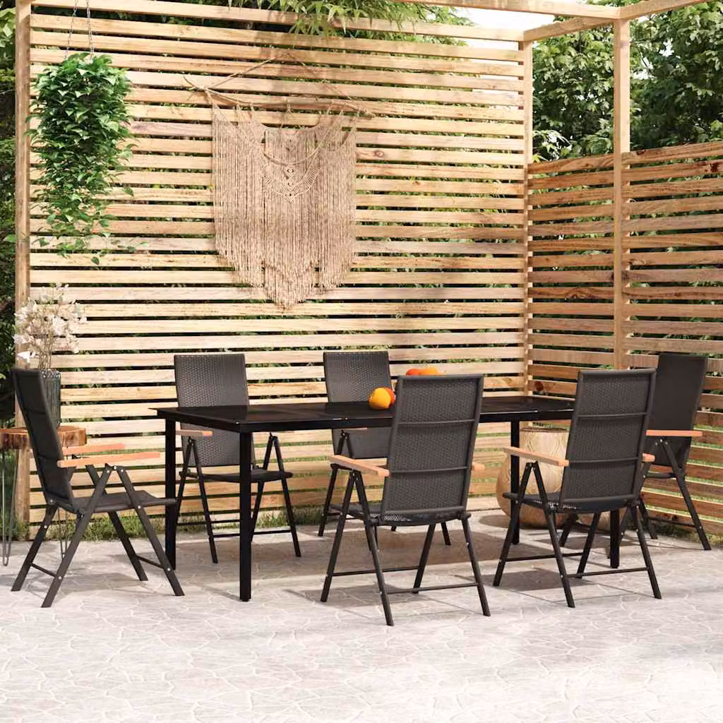 Set Mobili da Giardino vidaXL 7 pz in Polyrattan e Vetro Nero
