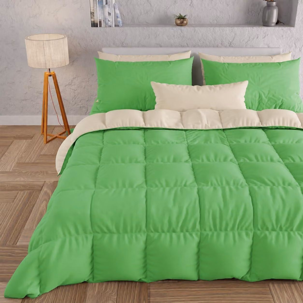 Coperta invernale 240x260 cm, coperta reversibile verde mela/crema, in microfibra, 300 g/m²