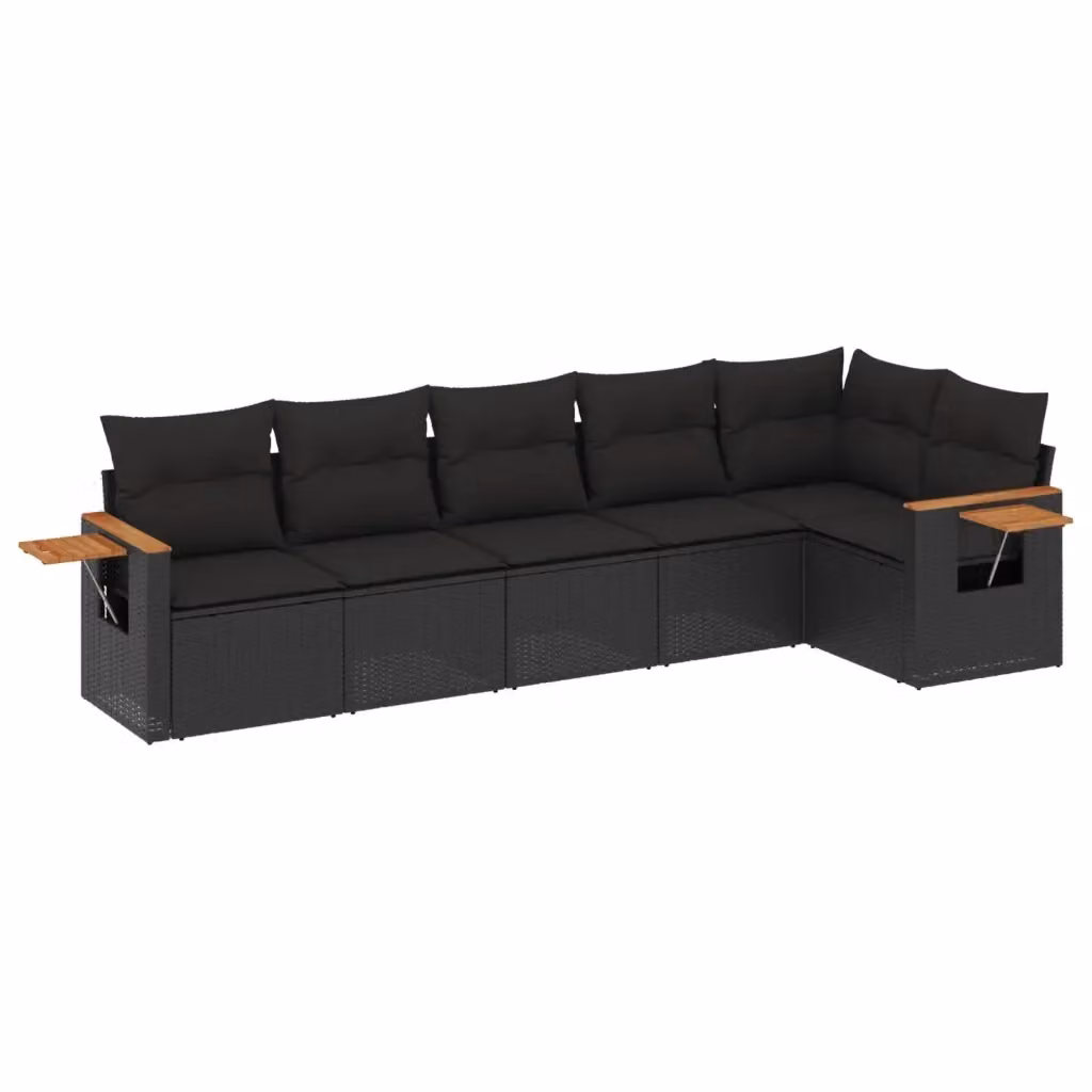 vidaXL Set Divano da Giardino a L 6 pz in Polyrattan Nero con Cuscini e Tavolino da Esterno – 2