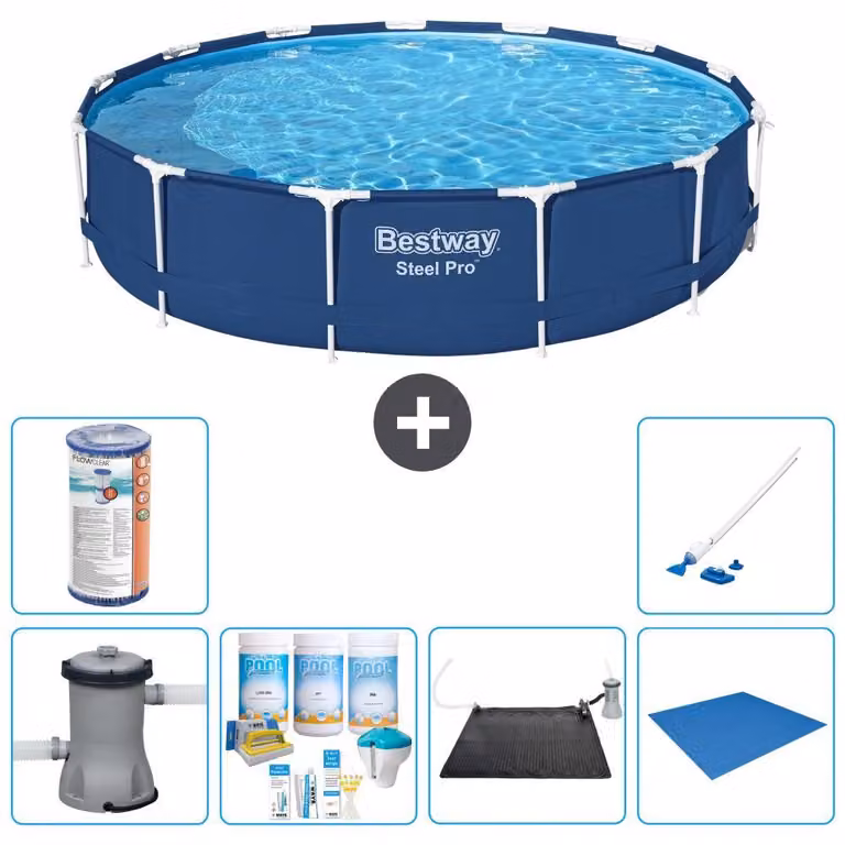 Bestway Steel Pro, piscina in acciaio, rotonda - 396x84 cm - composta da 7 elementi, modello S22110