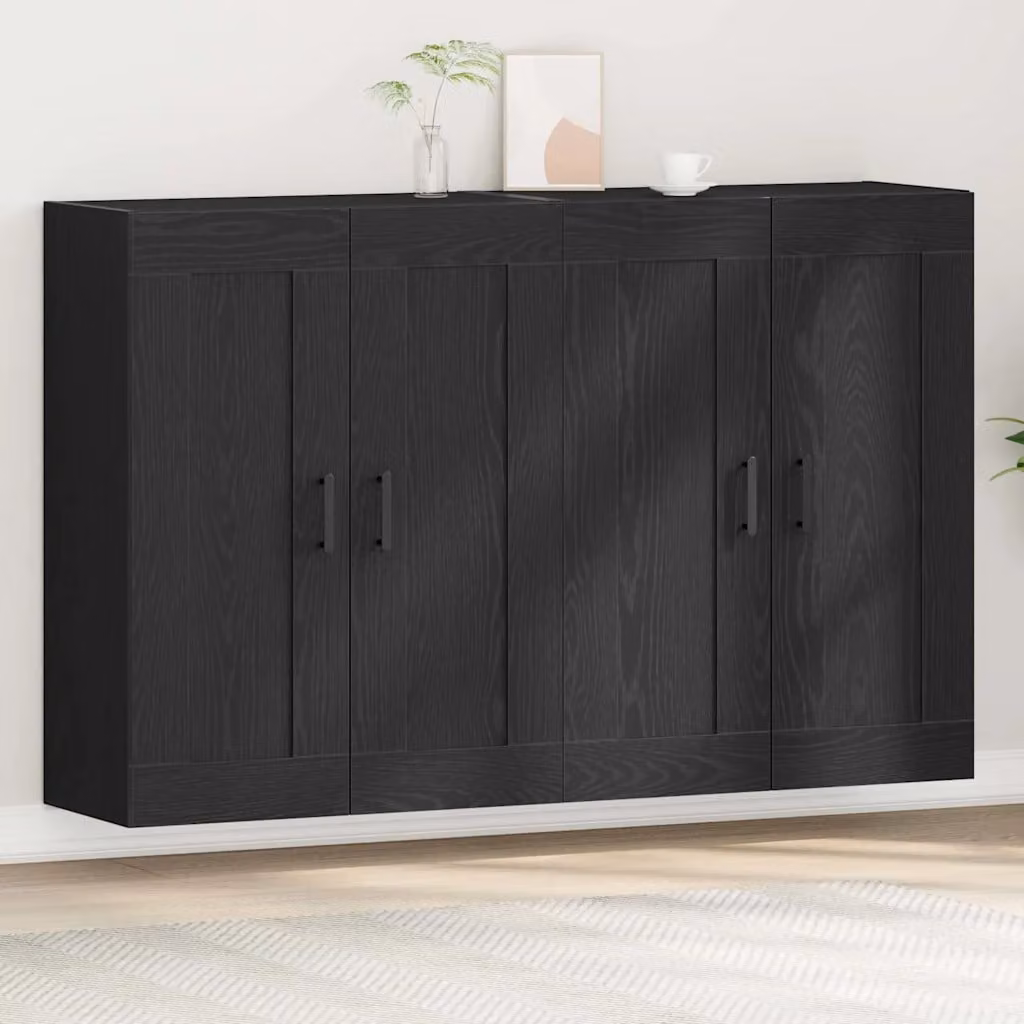 Set di 2 mobili a muro moderni vidaXL in MDF e metallo, colore nero opaco, L: 69,5 cm, P: 34 cm, H: 90 cm