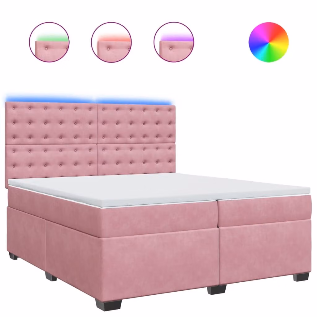 Giroletto a Molle con Materasso Rosa 200x200 cm in Velluto