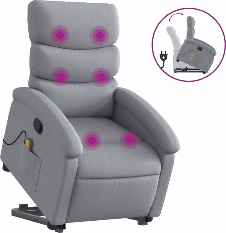 Poltrona Alzapersona Massaggi Reclinabile Grigio Chiaro Tessuto