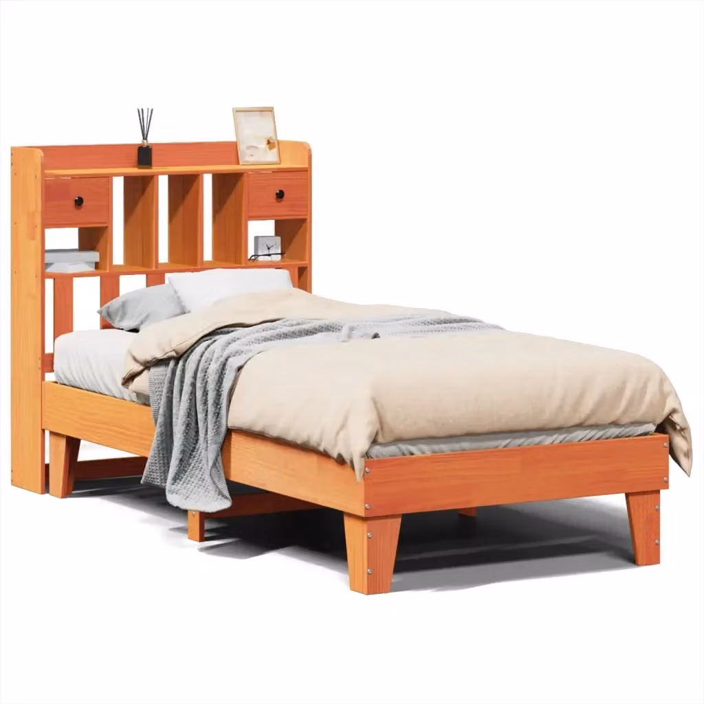 Letto singolo vidaXL in legno di pino rustico marrone cera con doghe piatte L 190 cm x P 80 cm x H 110 cm – 2