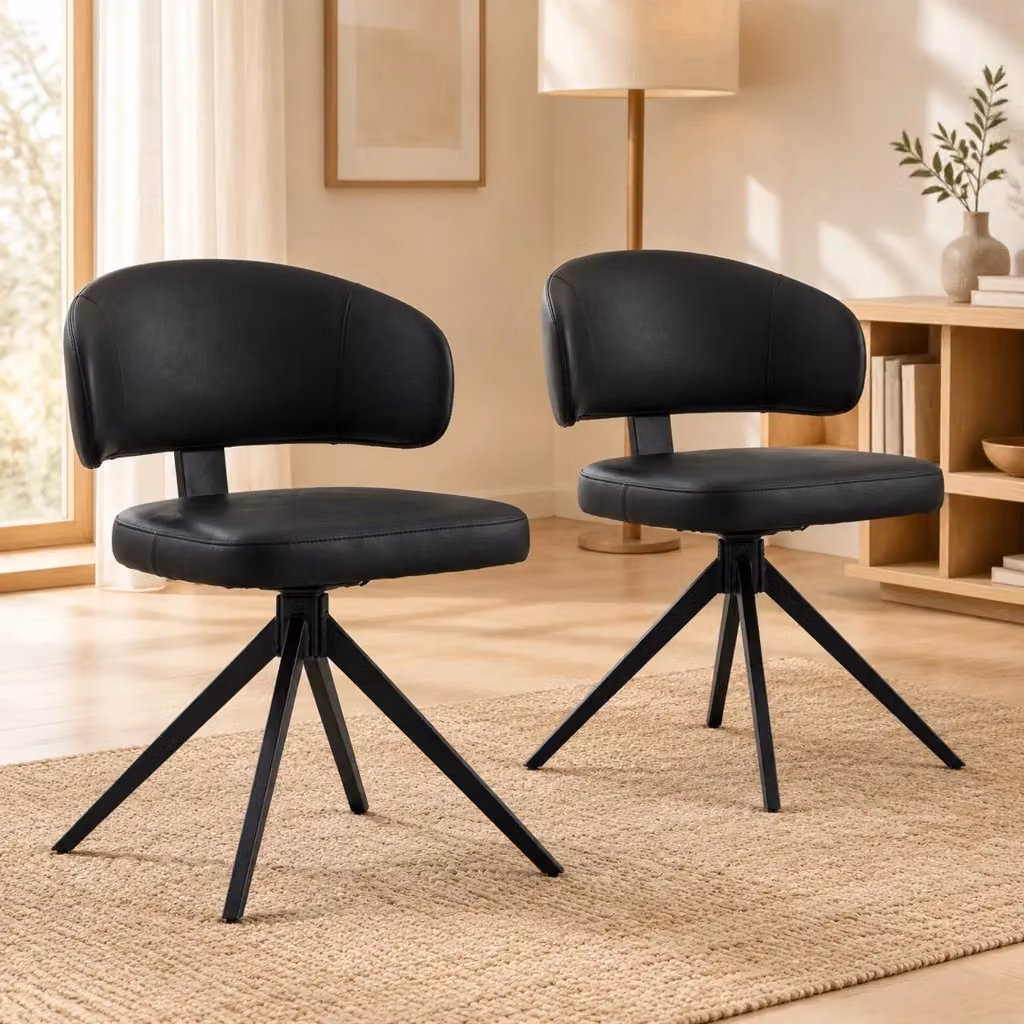 Set di 2 sedie da pranzo girevoli MIVRAY con seduta in ecopelle nera e struttura in metallo nero – 2