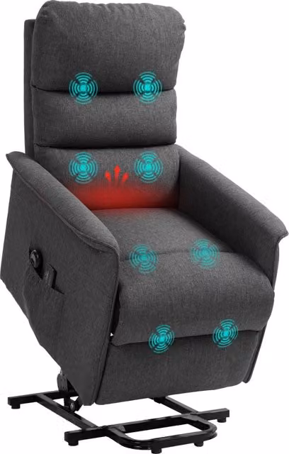 Poltrona Alzapersona Elettrica con 8 Punti Vibranti, 4 Modalit¨¤ di Massaggio e Riscaldamento, Grigio