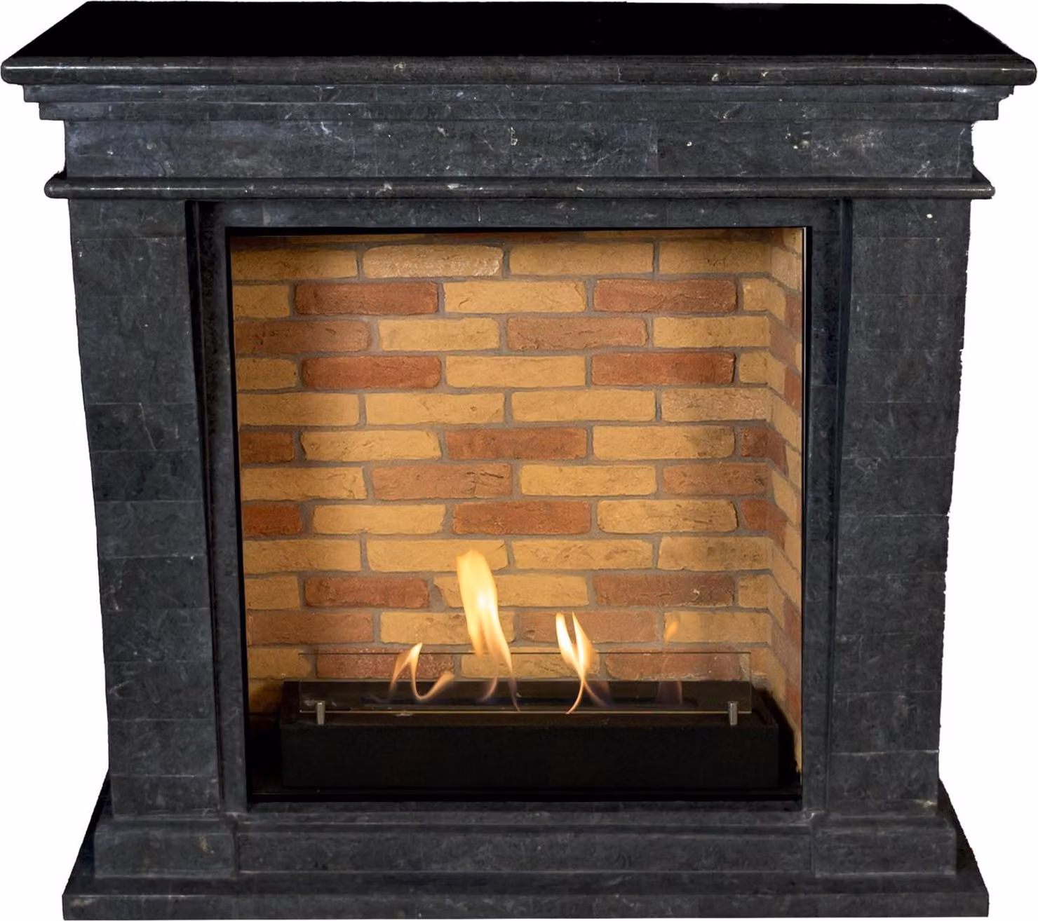 Caminetto a etanolo Xaralyn - Kreta-Mini BST-SBP - pietra naturale nera levigata - riscaldamento a 3 kW - caminetto da incasso incluso - caminetto decorativo