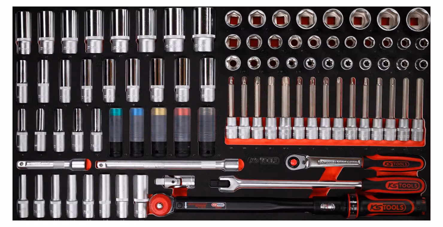KS TOOLS Set di chiavi a bussola da 1/2" con inserto in schiuma 86 pezzi - 813.0086