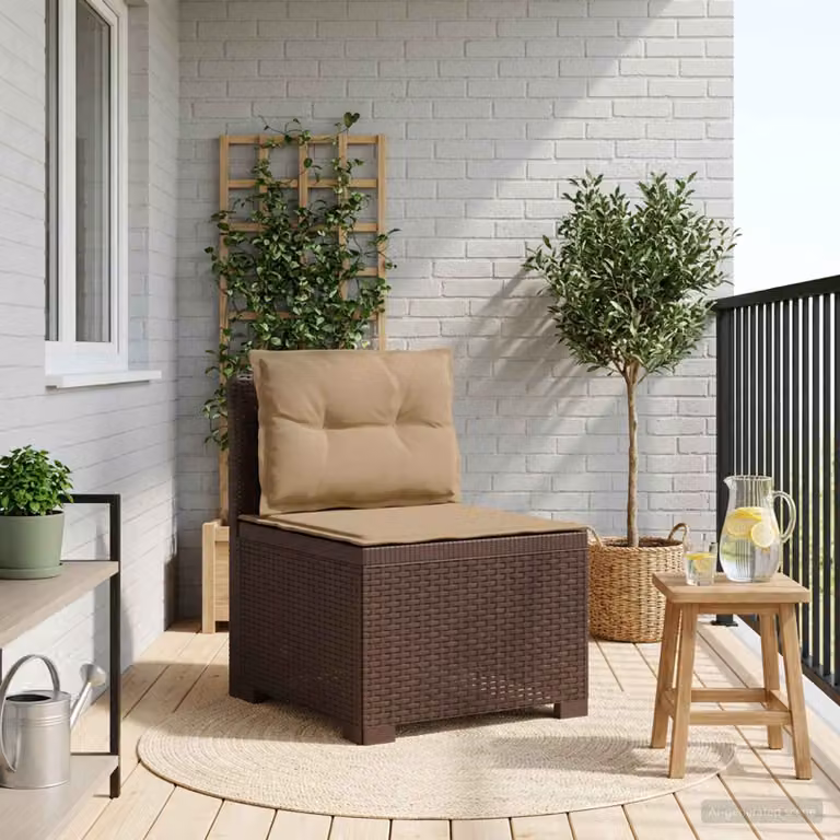Divano da giardino singolo vidaXL con cuscini in aspetto rattan marrone