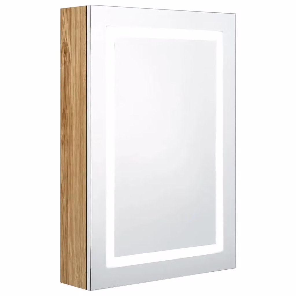 Armadietto da bagno con specchio e illuminazione LED vidaXL, Bianco e Rovere, L 50 cm x P 13 cm x H 70 cm – 2