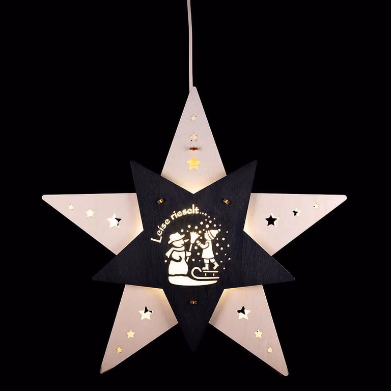 Stella per finestra "leise rieselt der Schnee" el. illuminazione LxHxP 30,5x29x6cm NUOVO