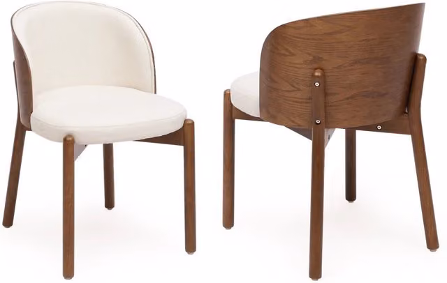 Set di 4 Sedie da Pranzo in Legno Massello di Gommifero e Frassino con Rivestimento in Lino, Colore Noce, Design Moderno e Confortevole