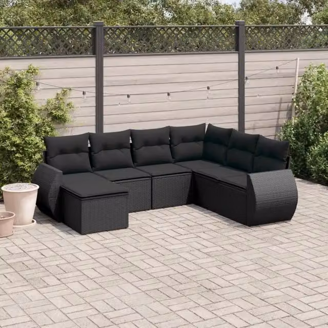 Set Divani da Giardino con Cuscini 7pz Nero Polyrattan 3221694