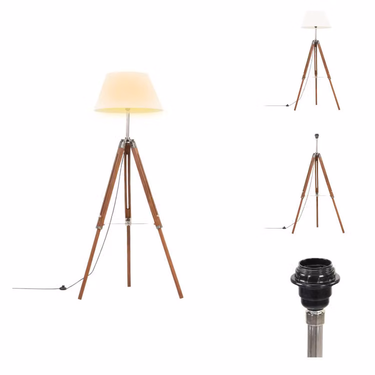 vidaXL Lampada a treppiede in legno massiccio di teak bianco e marrone 141 cm - Lampade